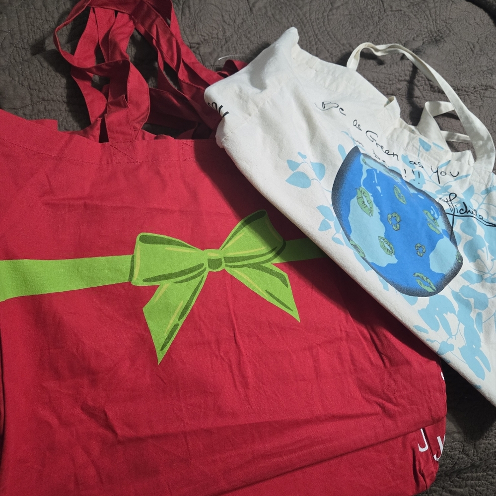 Bisou Bisou Earth Print Large Tote Bag and Red Christmas Present Tote